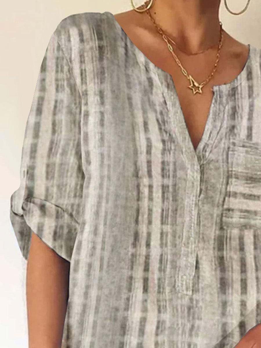 Striped Print Loose Casual Long Sleeve Blouse
