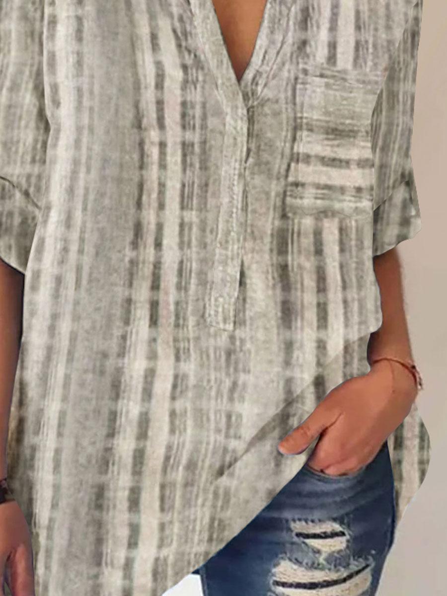 Striped Print Loose Casual Long Sleeve Blouse