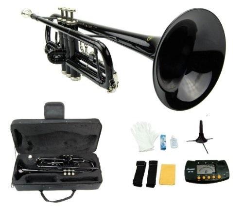 merano b flat black / silver trumpet with case+mouth piece+valve oil+metro tuner+stand