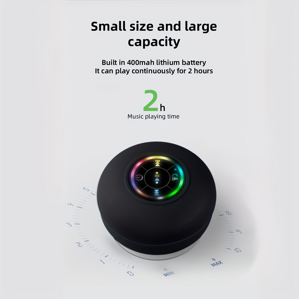 Shower Speaker, Portable Wireless Speaker With Suction Cup, USB Rechargeable Black Speaker With 2 Hours Play Time 3.7V/400mah Battery 5.0 Wireless Version Life For Parties, Bathroom, Travel, Home, And Outdoor (Suction Cups Must Be On A Smoo