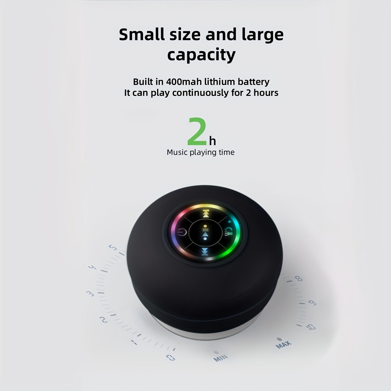 Shower Speaker, Portable Wireless Speaker With Suction Cup, USB Rechargeable Black Speaker With 2 Hours Play Time 3.7V/400mah Battery 5.0 Wireless Version Life For Parties, Bathroom, Travel, Home, And Outdoor (Suction Cups Must Be On A Smoo