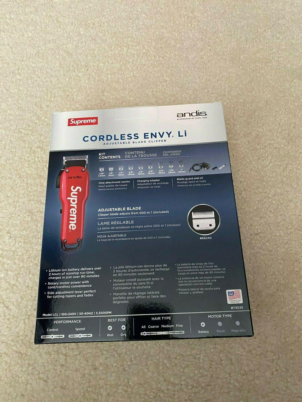Supreme Andis Cordless Envy Li Hair Clipper Kit Authentic