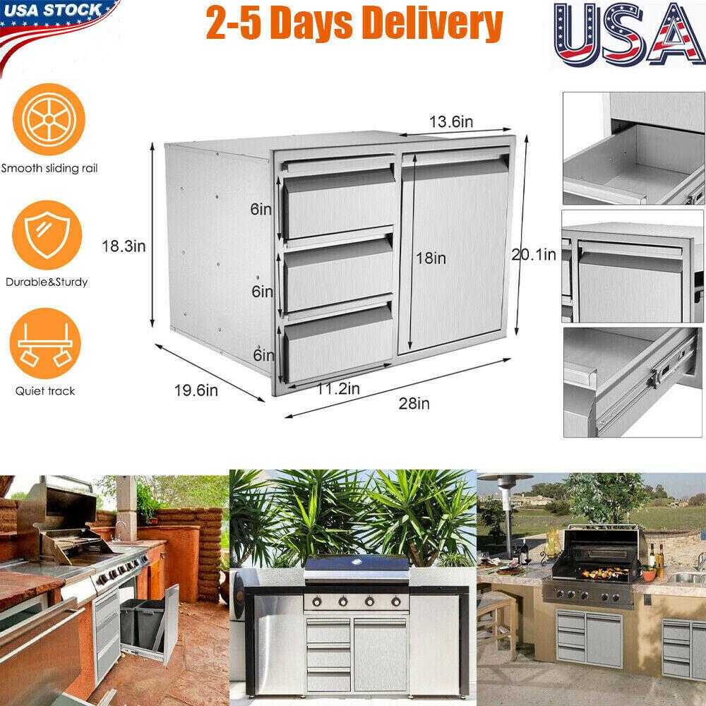 BBQ Access Door Triple Drawer Two Trash Cans Combo Outdoor Kitchen Flush Mount
