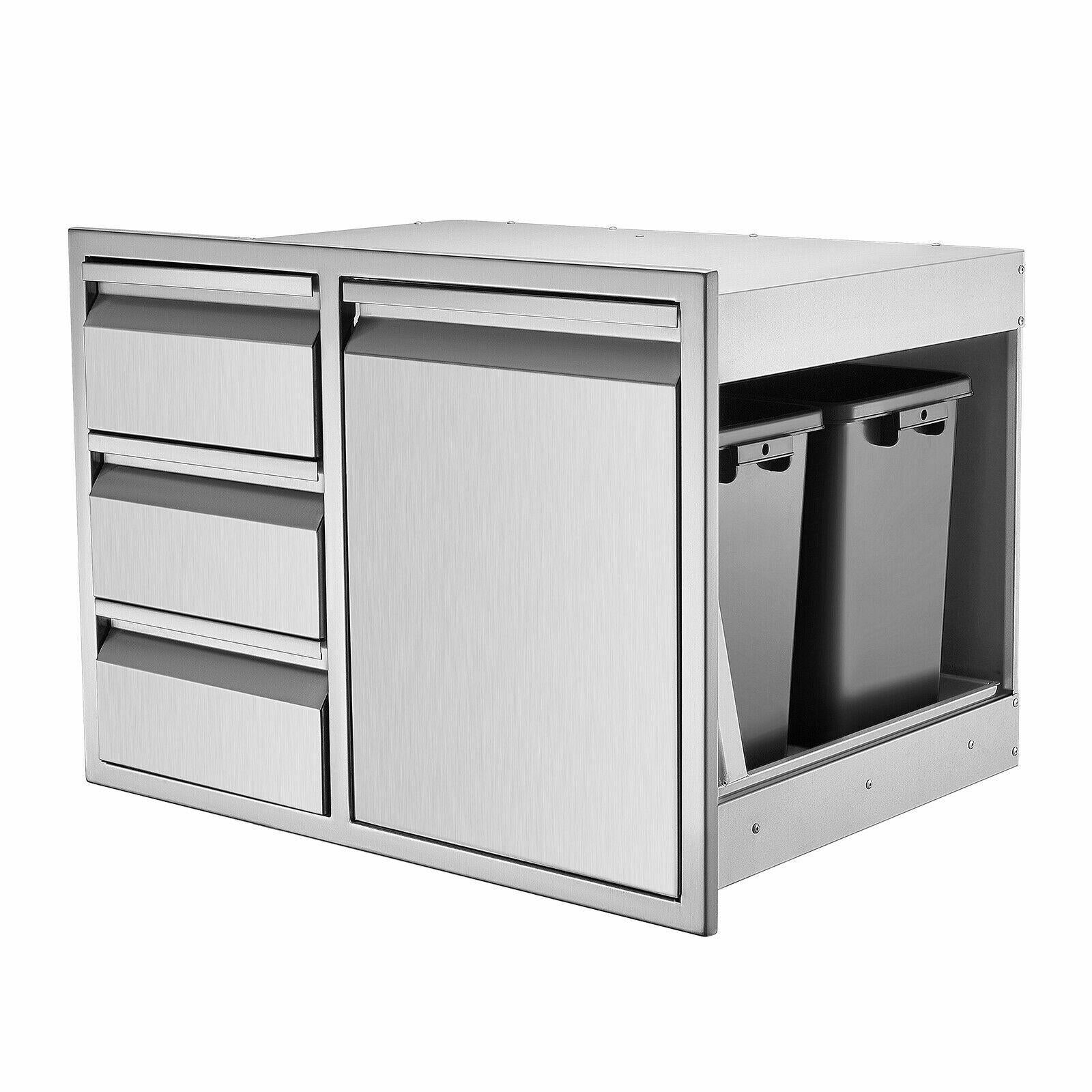 BBQ Access Door Triple Drawer Two Trash Cans Combo Outdoor Kitchen Flush Mount