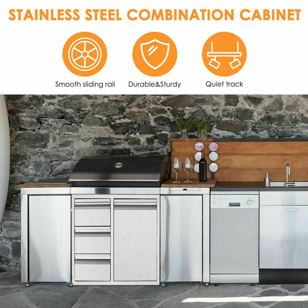 BBQ Access Door Triple Drawer Two Trash Cans Combo Outdoor Kitchen Flush Mount