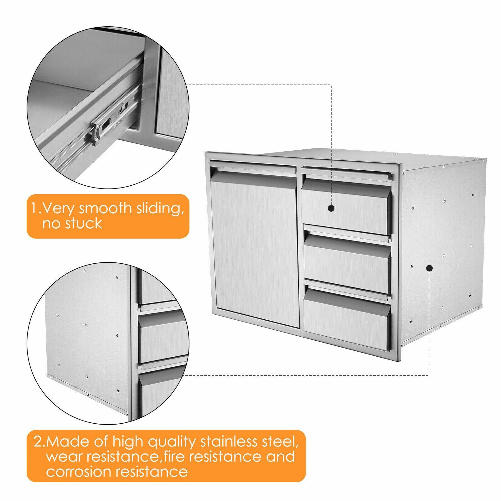 BBQ Access Door Triple Drawer Two Trash Cans Combo Outdoor Kitchen Flush Mount