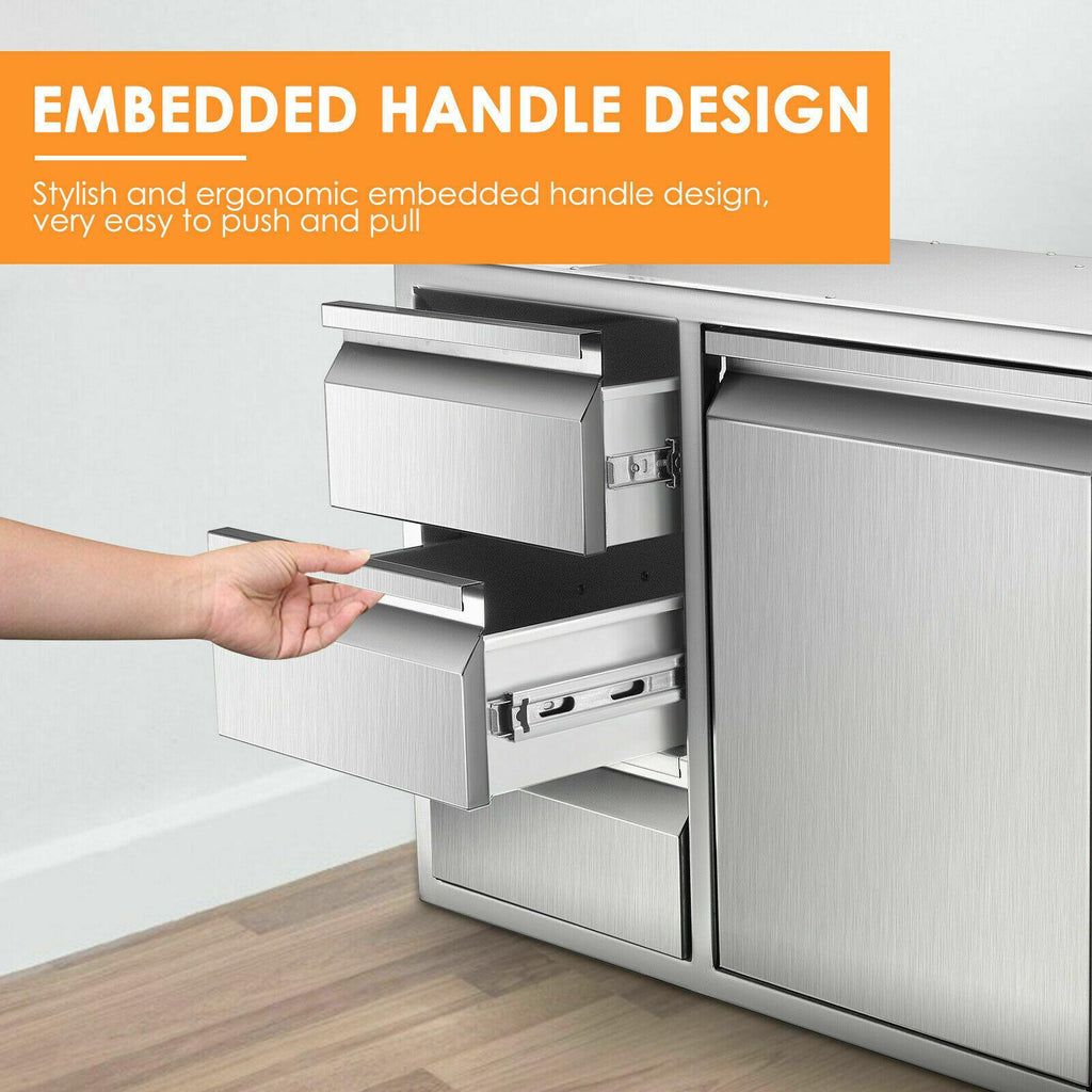 BBQ Access Door Triple Drawer Two Trash Cans Combo Outdoor Kitchen Flush Mount