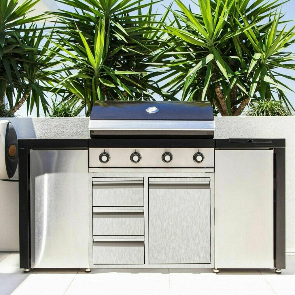 BBQ Access Door Triple Drawer Two Trash Cans Combo Outdoor Kitchen Flush Mount