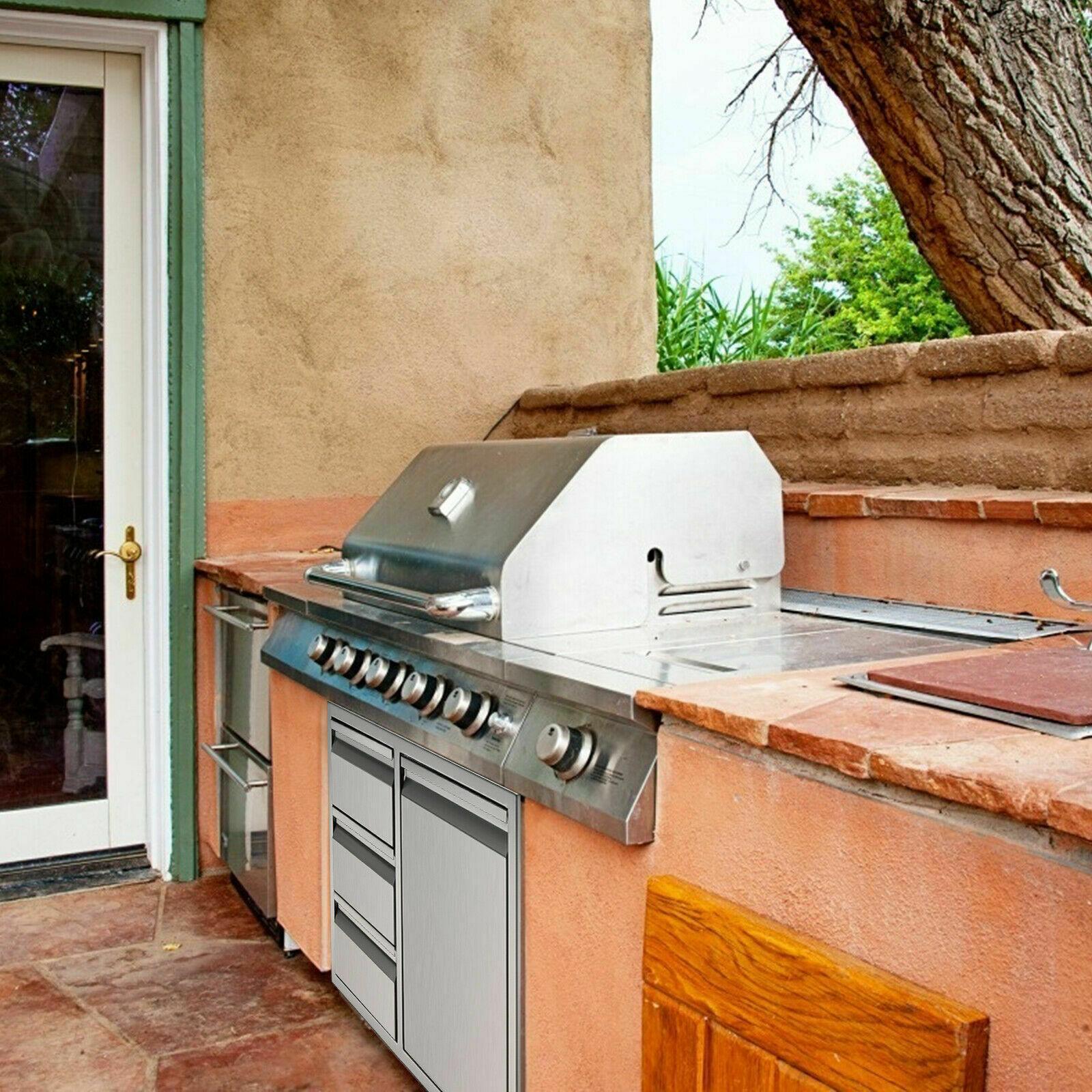 BBQ Access Door Triple Drawer Two Trash Cans Combo Outdoor Kitchen Flush Mount