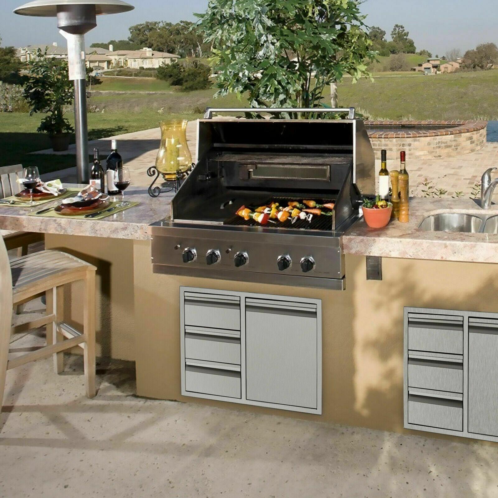 BBQ Access Door Triple Drawer Two Trash Cans Combo Outdoor Kitchen Flush Mount