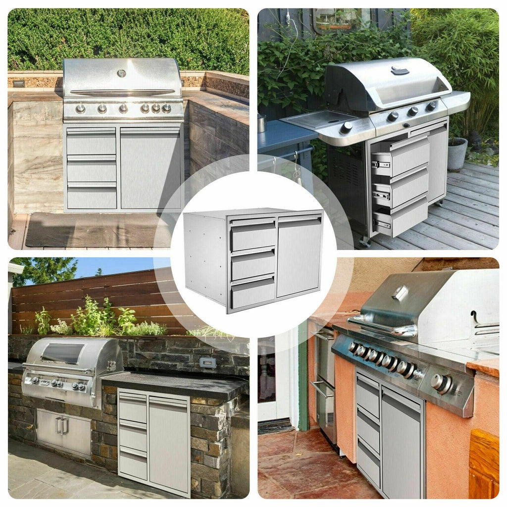 BBQ Access Door Triple Drawer Two Trash Cans Combo Outdoor Kitchen Flush Mount