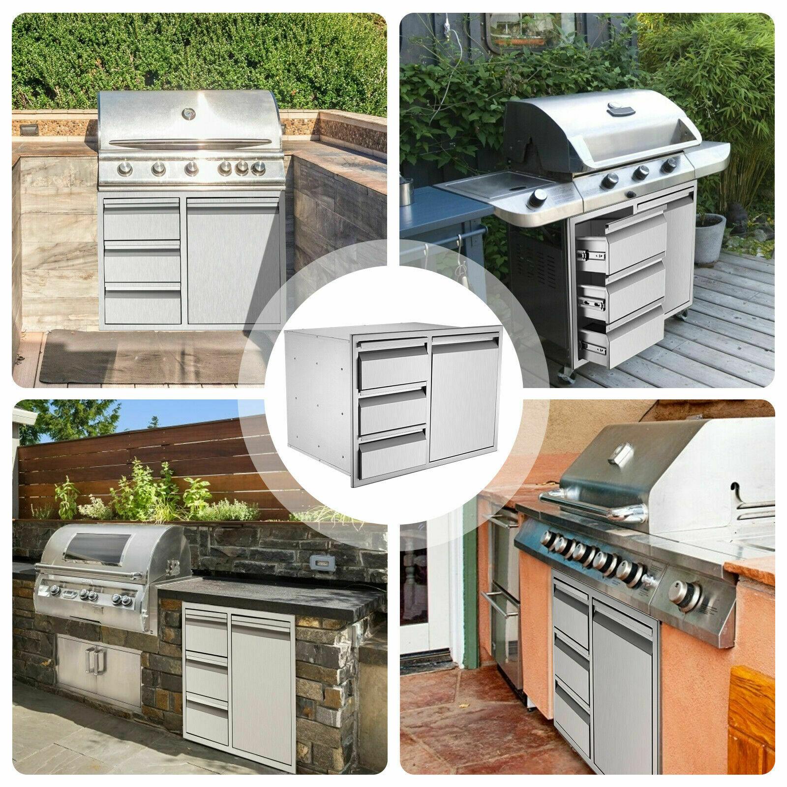 BBQ Access Door Triple Drawer Two Trash Cans Combo Outdoor Kitchen Flush Mount