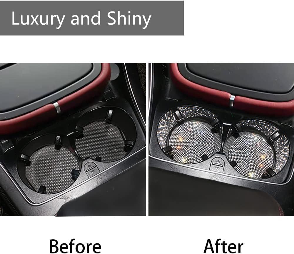 4pcs Bling Car Coaster, Universal Bling Car Interior Accessories for Women, 2.75 inch Silicone Anti-Slip Shockproof Fashion Vehicle Automotive Cup Holder Coasters Insert Crystal Rhinestone (White)
