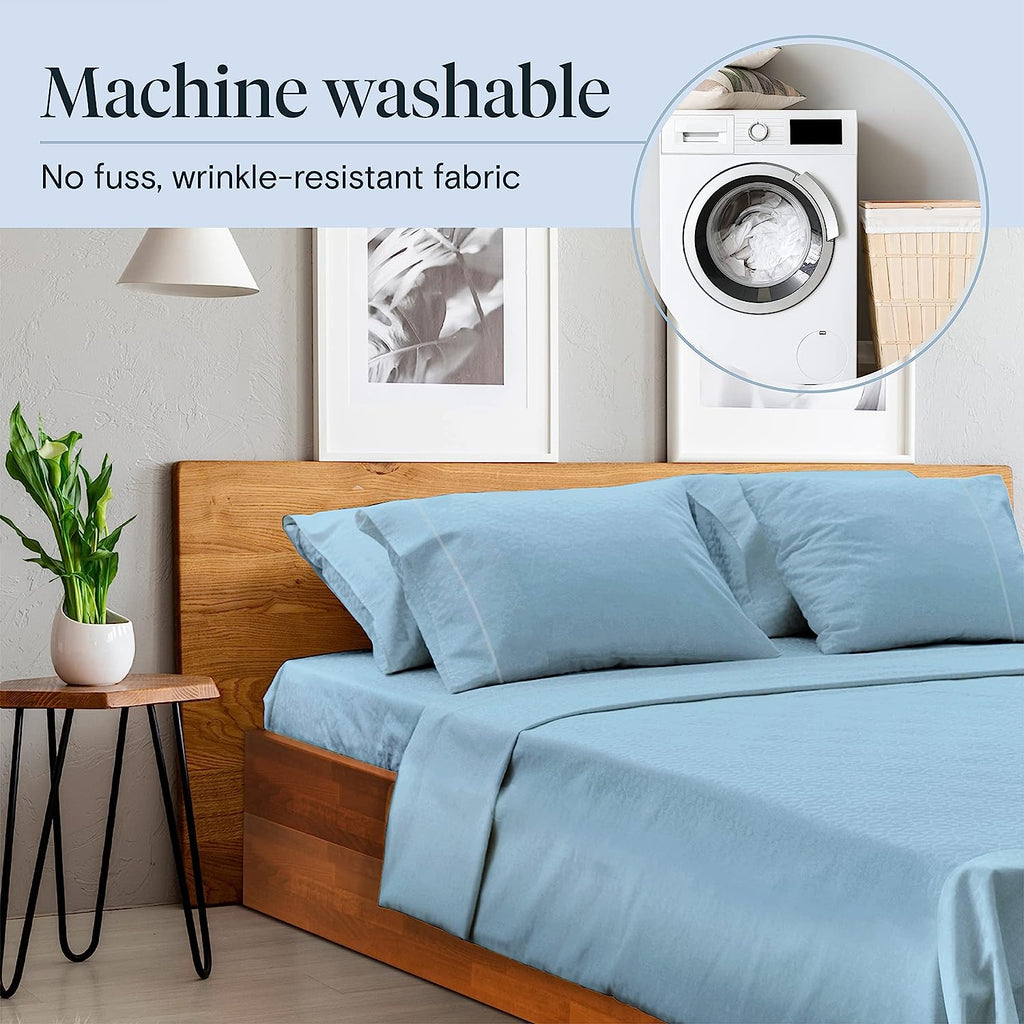LuxClub 6 PC King Size Sheet Set Bamboo Sheets Deep Pockets 18" Eco Friendly Wrinkle Free Cooling Sheets Machine Washable Hotel Bedding Silky Soft - Sky King