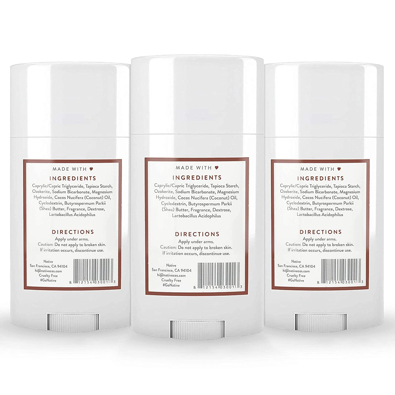 Native Deodorant | Natural Deodorant for Women and Men, Aluminum Free with Baking Soda, Probiotics, Coconut Oil and Shea Butter | Coconut &amp; Vanilla - Pack of 3