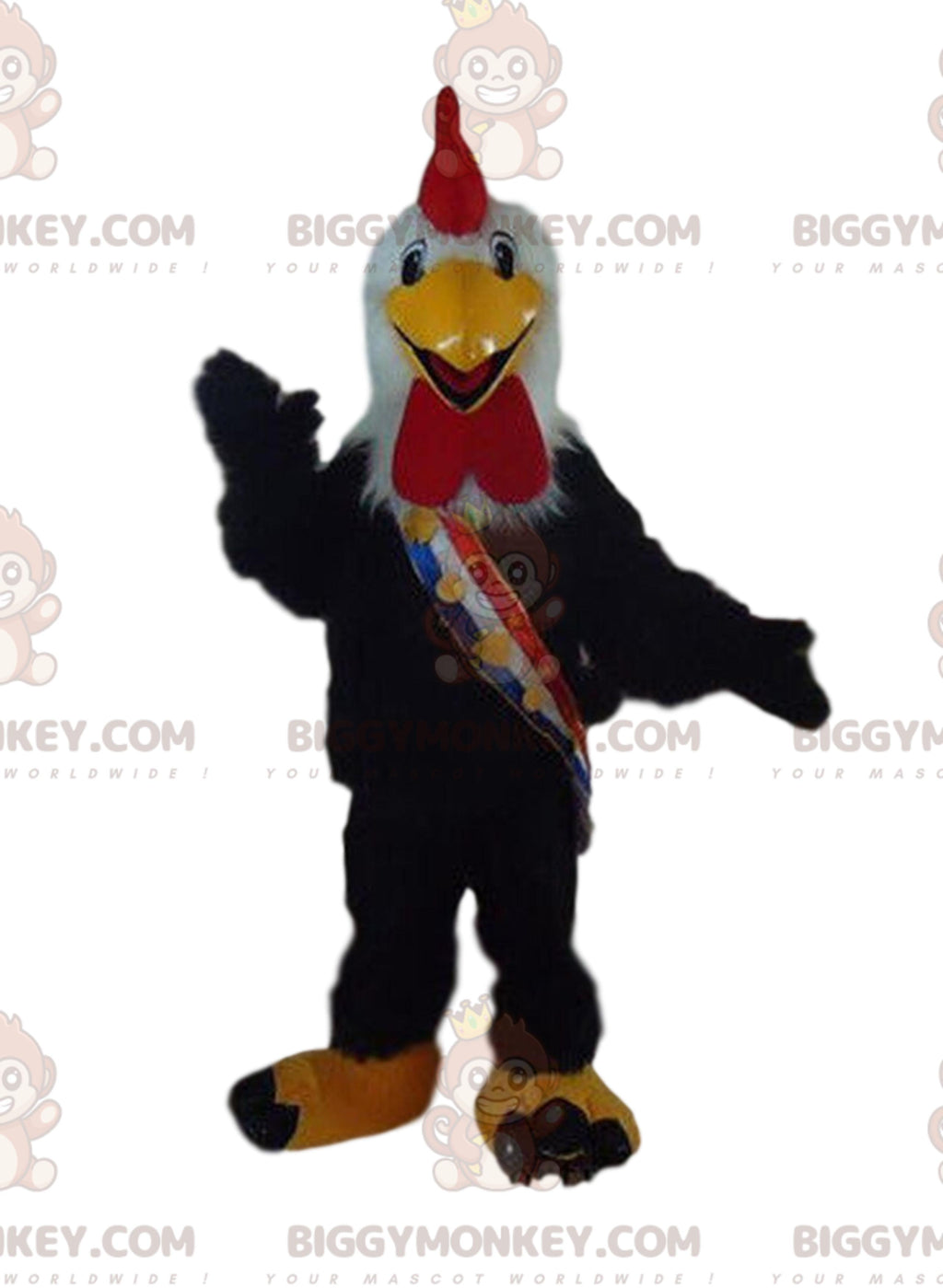 Black rooster BIGGYMONKEYmascot costume, chicken costume, hen fancy dress