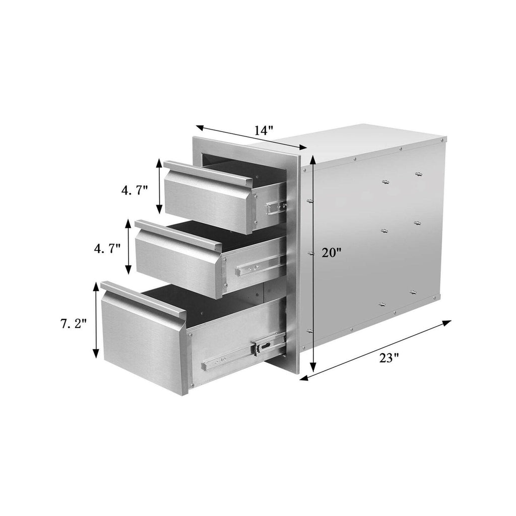 Outdoor Kitchen Drawers  Steel, Triple BBQ Drawers Flush Mou...