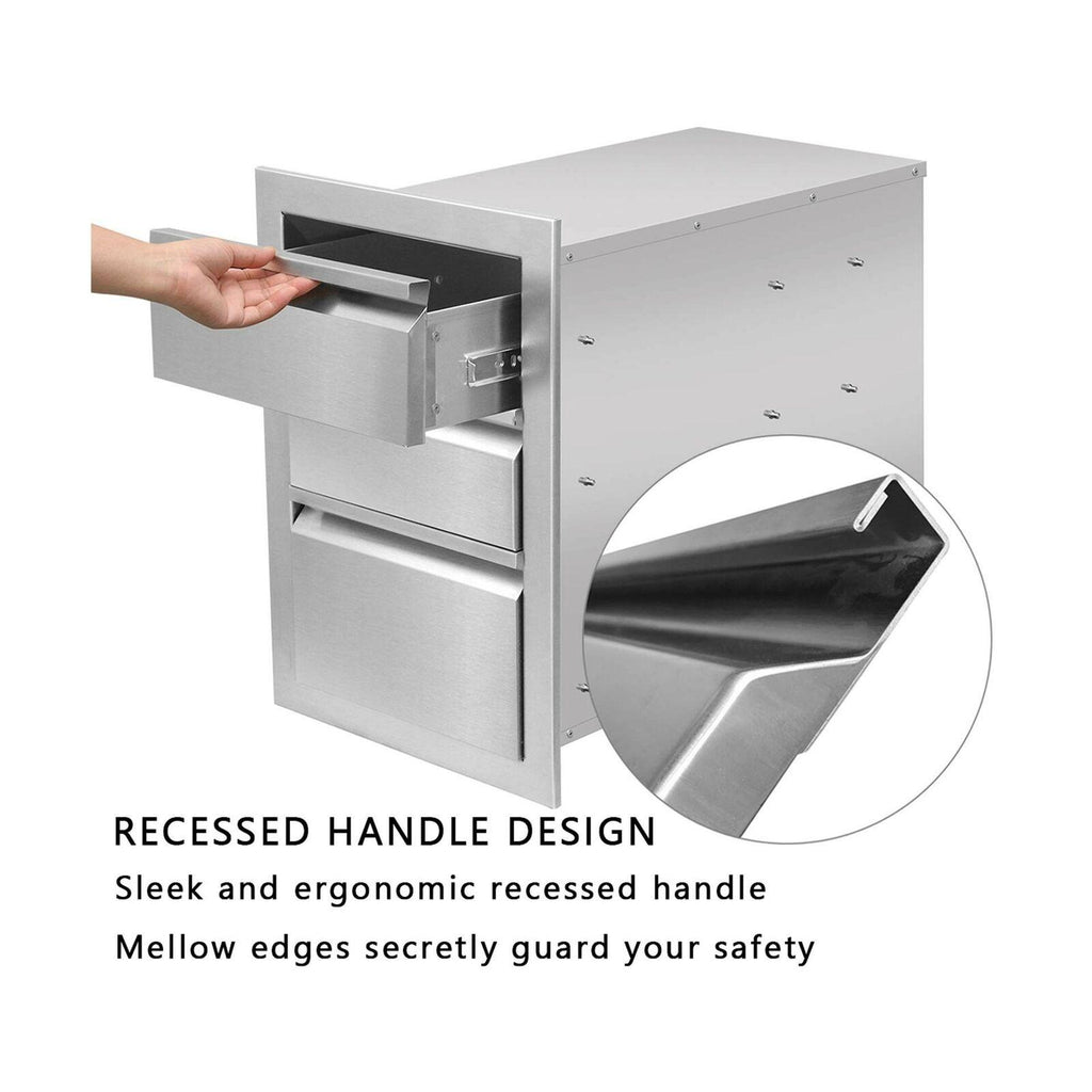 Outdoor Kitchen Drawers  Steel, Triple BBQ Drawers Flush Mou...