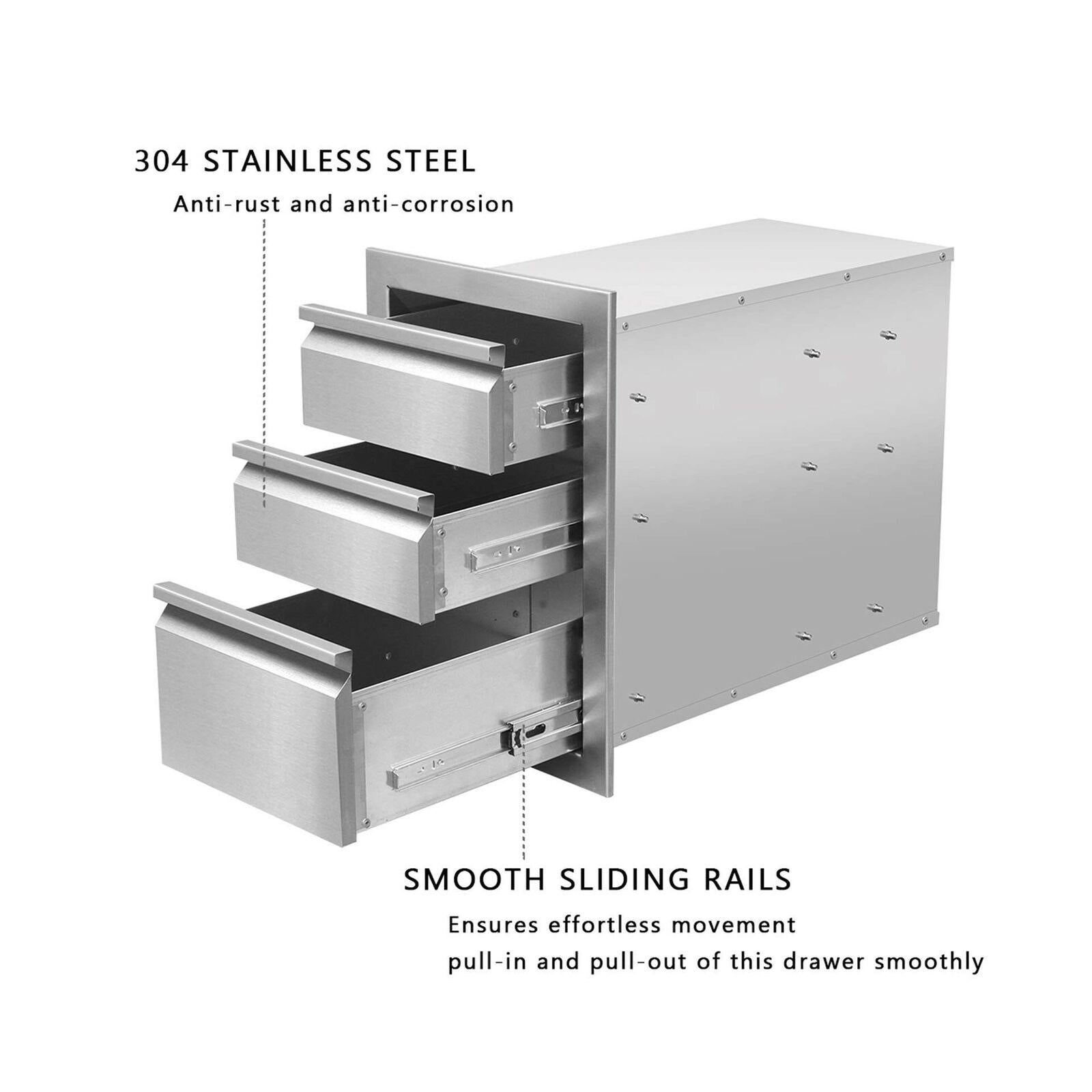 Outdoor Kitchen Drawers  Steel, Triple BBQ Drawers Flush Mou...