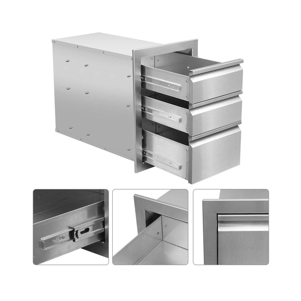 Outdoor Kitchen Drawers  Steel, Triple BBQ Drawers Flush Mou...