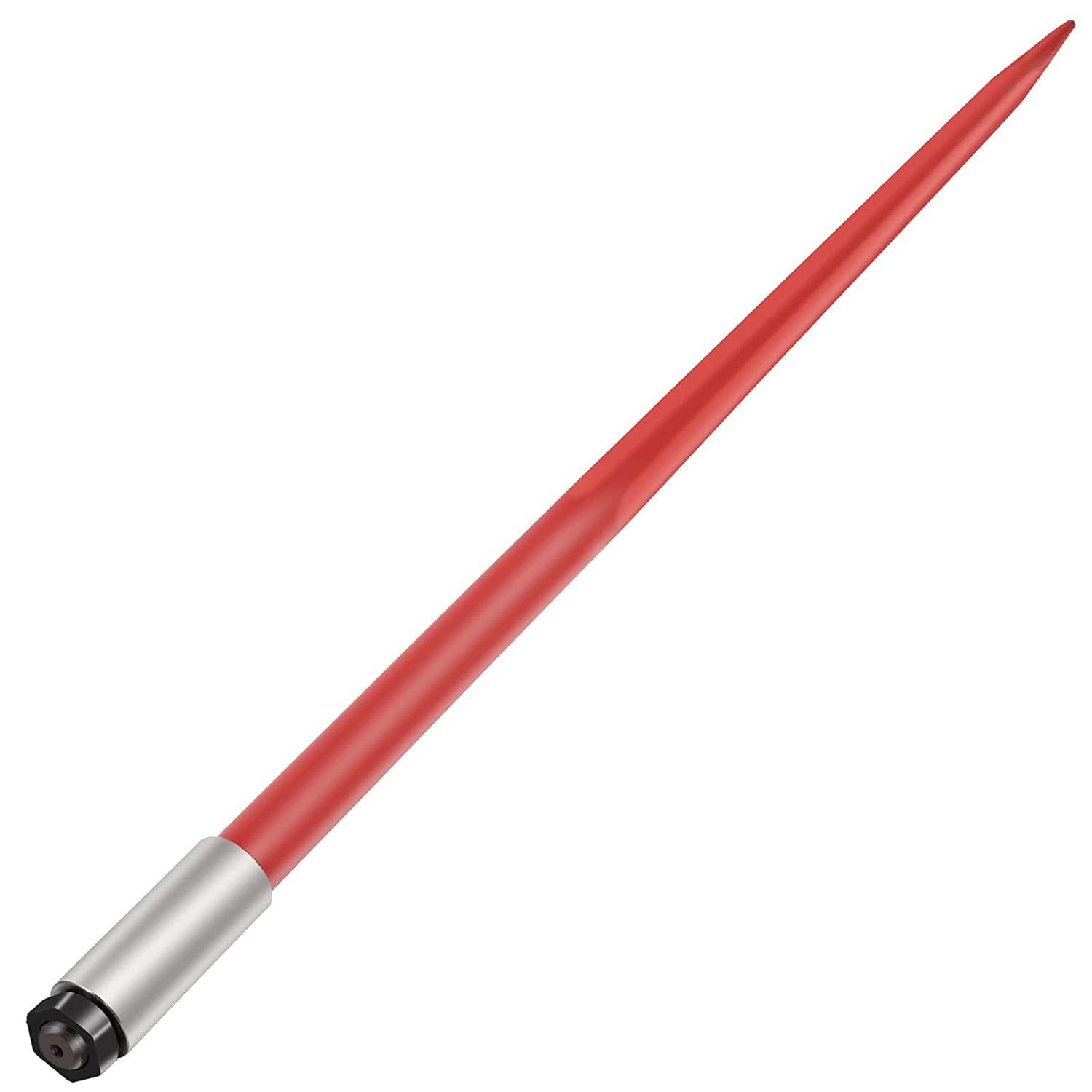 Mophorn Hay Spear 49" Bale Spear 4500 lbs Capacity, Bale Spike  Attach Square Hay Bale Spears 1 3/4" wide, Red Coated Bale Forks, Bale Hay Spike with Hex Nut & Sleeve for Buckets Tractors Loaders