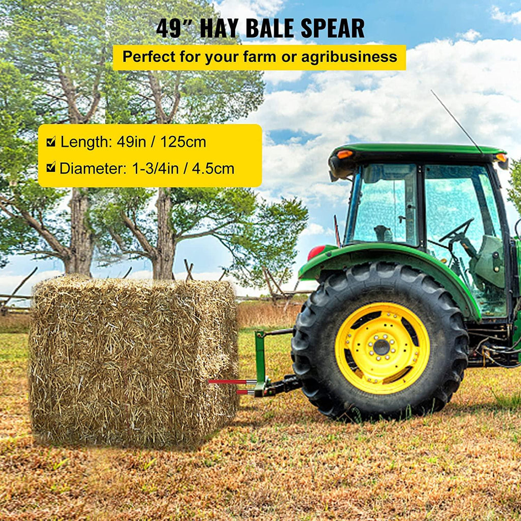 Mophorn Hay Spear 49" Bale Spear 4500 lbs Capacity, Bale Spike  Attach Square Hay Bale Spears 1 3/4" wide, Red Coated Bale Forks, Bale Hay Spike with Hex Nut & Sleeve for Buckets Tractors Loaders
