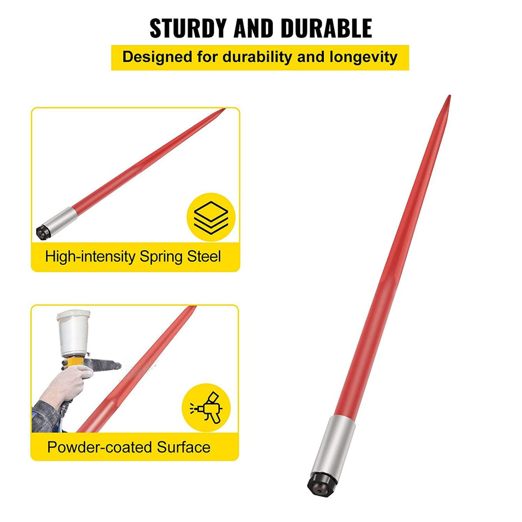 Mophorn Hay Spear 49" Bale Spear 4500 lbs Capacity, Bale Spike  Attach Square Hay Bale Spears 1 3/4" wide, Red Coated Bale Forks, Bale Hay Spike with Hex Nut & Sleeve for Buckets Tractors Loaders