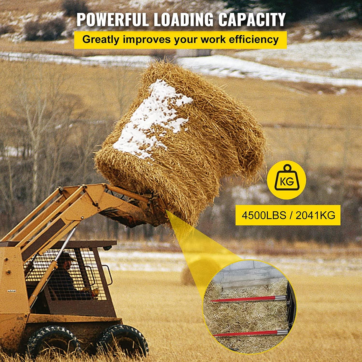 Mophorn Hay Spear 49" Bale Spear 4500 lbs Capacity, Bale Spike  Attach Square Hay Bale Spears 1 3/4" wide, Red Coated Bale Forks, Bale Hay Spike with Hex Nut & Sleeve for Buckets Tractors Loaders
