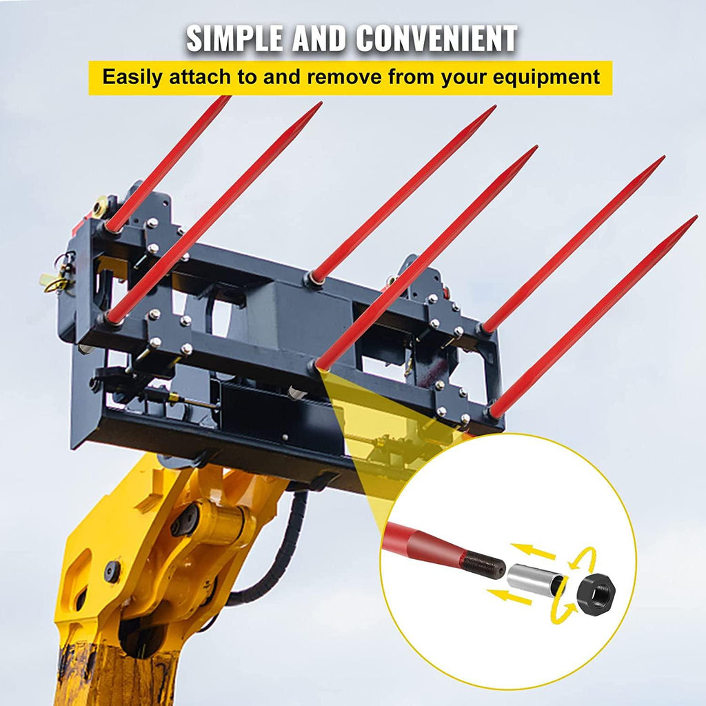 Mophorn Hay Spear 49" Bale Spear 4500 lbs Capacity, Bale Spike  Attach Square Hay Bale Spears 1 3/4" wide, Red Coated Bale Forks, Bale Hay Spike with Hex Nut & Sleeve for Buckets Tractors Loaders
