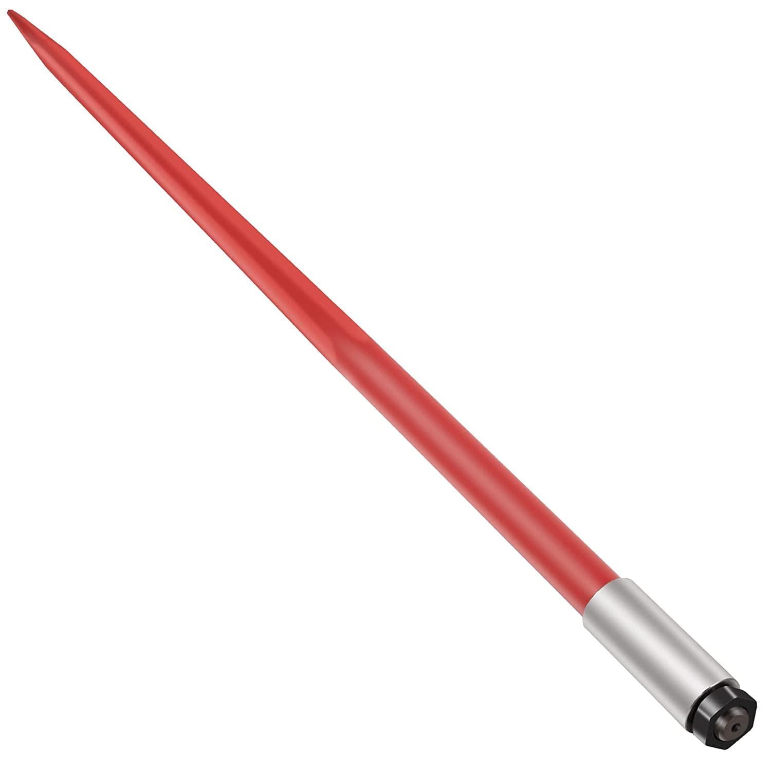 Mophorn Hay Spear 49" Bale Spear 4500 lbs Capacity, Bale Spike  Attach Square Hay Bale Spears 1 3/4" wide, Red Coated Bale Forks, Bale Hay Spike with Hex Nut & Sleeve for Buckets Tractors Loaders