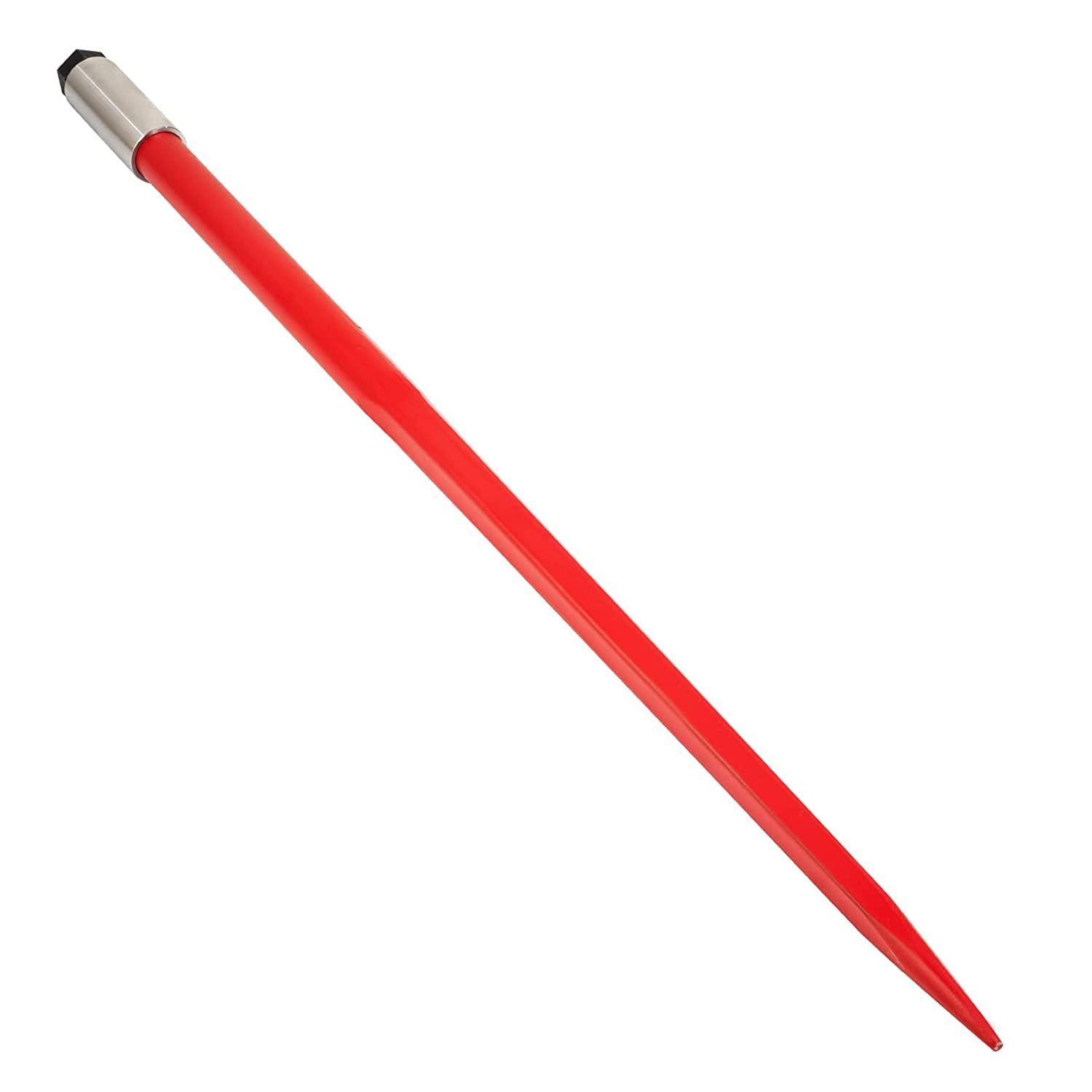 Mophorn Hay Spear 49" Bale Spear 4500 lbs Capacity, Bale Spike  Attach Square Hay Bale Spears 1 3/4" wide, Red Coated Bale Forks, Bale Hay Spike with Hex Nut & Sleeve for Buckets Tractors Loaders