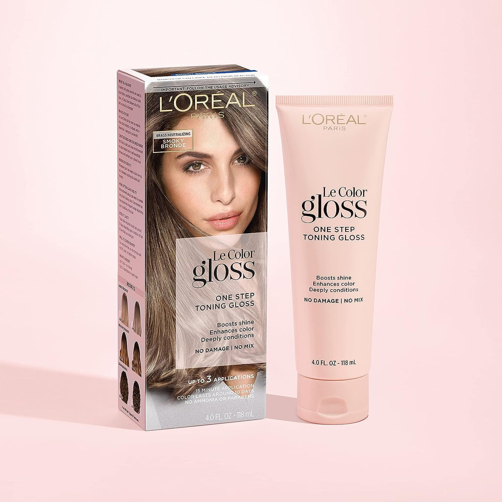 L’Oréal Paris Le Color Gloss One Step In-Shower Toning Hair Gloss, Neutralizes Brass, Conditions &amp; Boosts Shine, Smoky Bronde, 4 Ounce