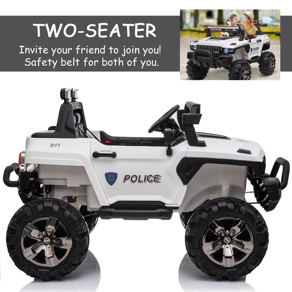 Aosom 12V Kids Electric 2-Seater Ride On Police Car SUV Truck Toy with Parental Remote Control, White