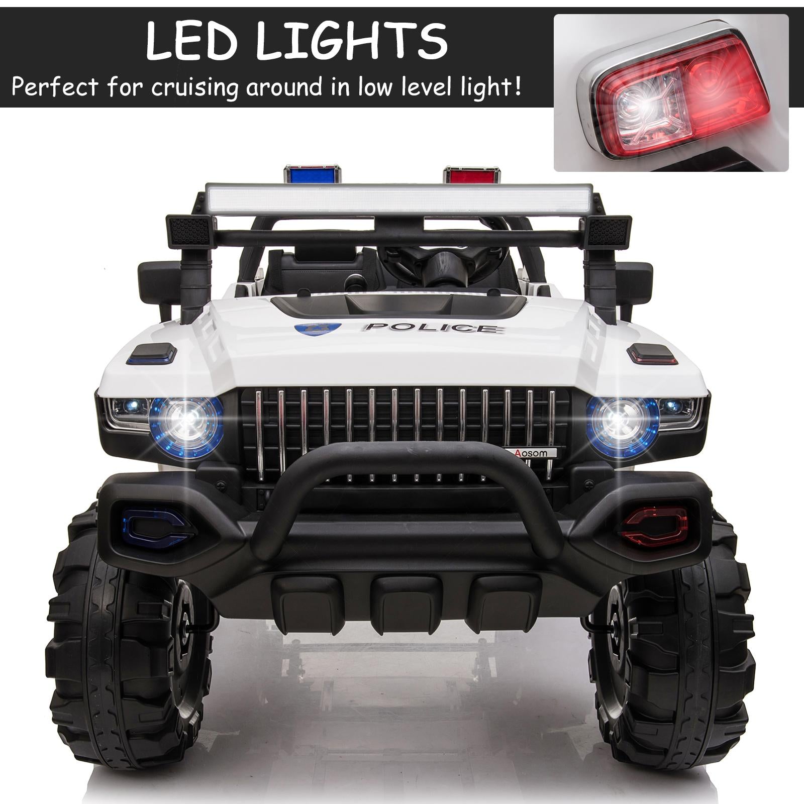 Aosom 12V Kids Electric 2-Seater Ride On Police Car SUV Truck Toy with Parental Remote Control, White