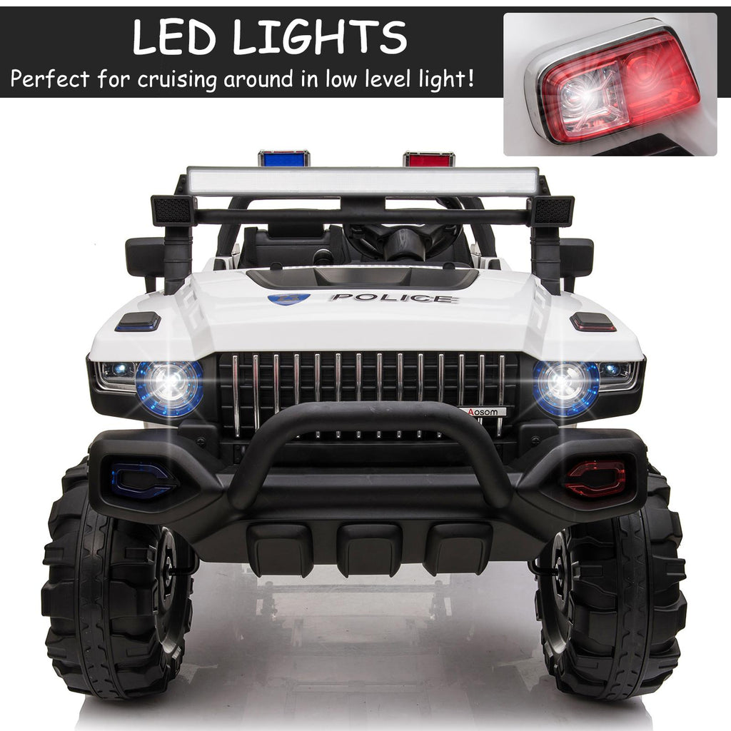 Aosom 12V Kids Electric 2-Seater Ride On Police Car SUV Truck Toy with Parental Remote Control, White