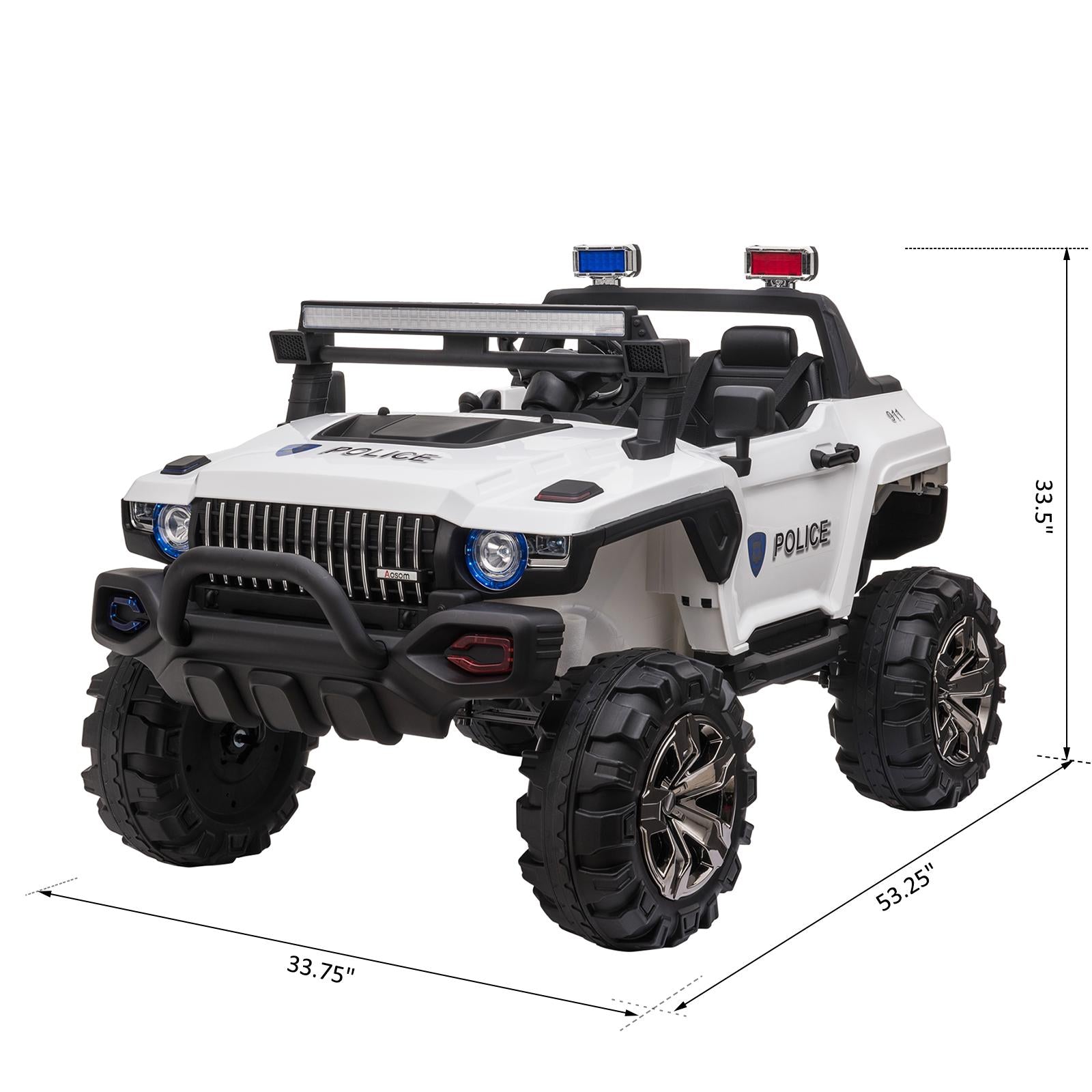 Aosom 12V Kids Electric 2-Seater Ride On Police Car SUV Truck Toy with Parental Remote Control, White