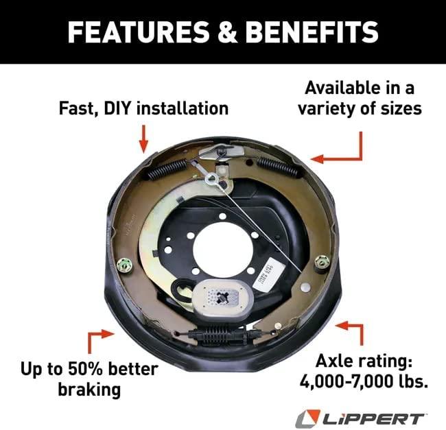 Lippert Replacement Forward Self-Adjusting Brakes for RVs, Left Side, 12" x 2", 4,000-7,000 lbs.