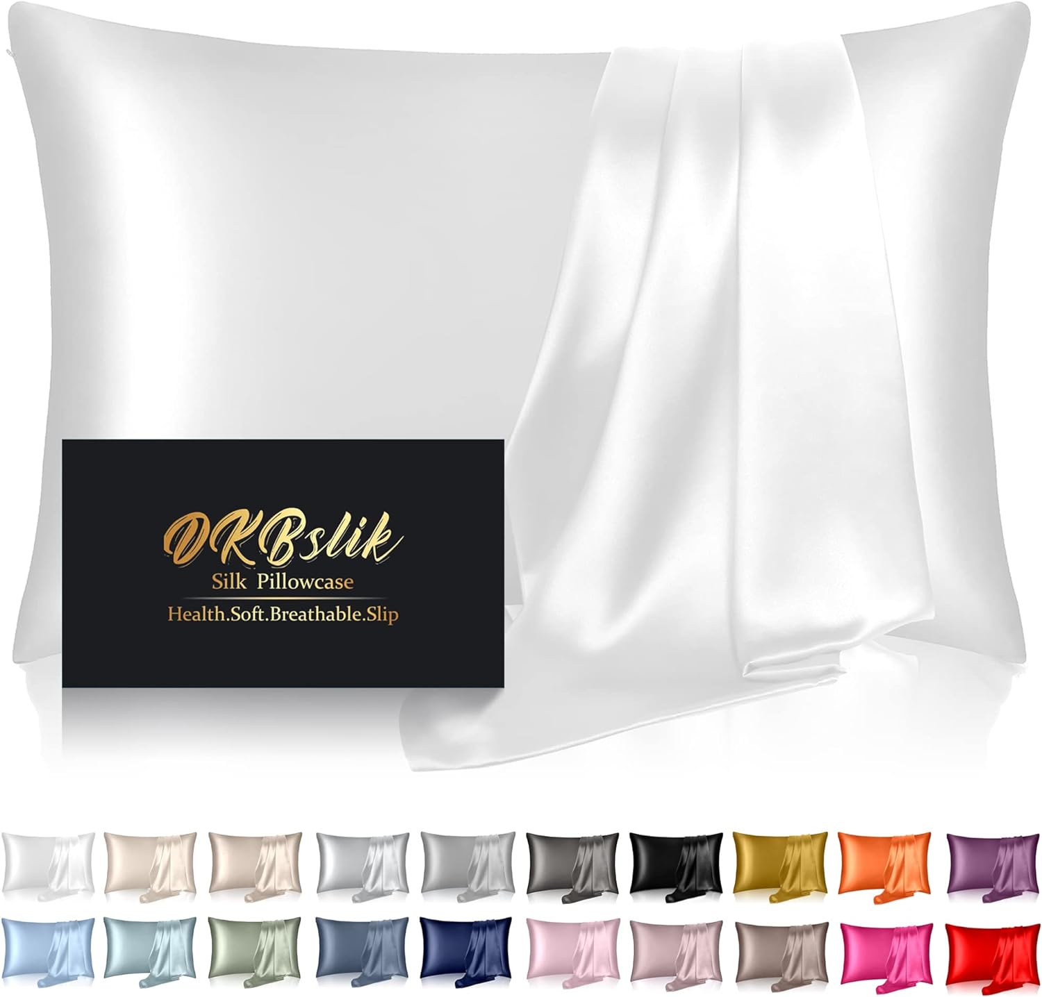 Silk Pillowcase for Hair and Skin, Mulberry Silk Pillow Cases Standard Size, Anti Acne Cooling Sleep Both Sides Natural Silk Satin Pillow Case Covers with Hidden Zipper, Gifts for Women Men, White