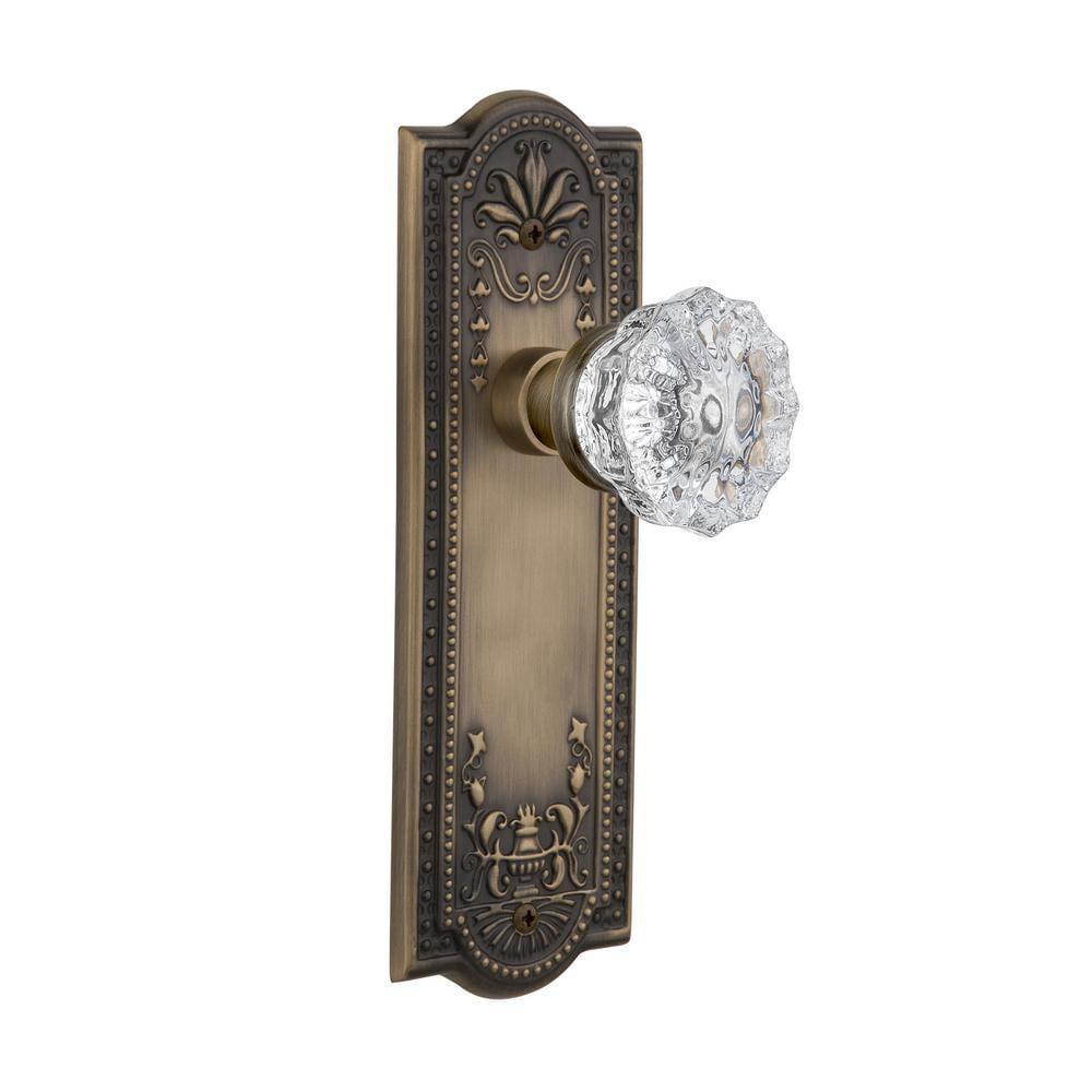 Meadows Plate Double Dummy Crystal Glass Door Knob in Antique Brass