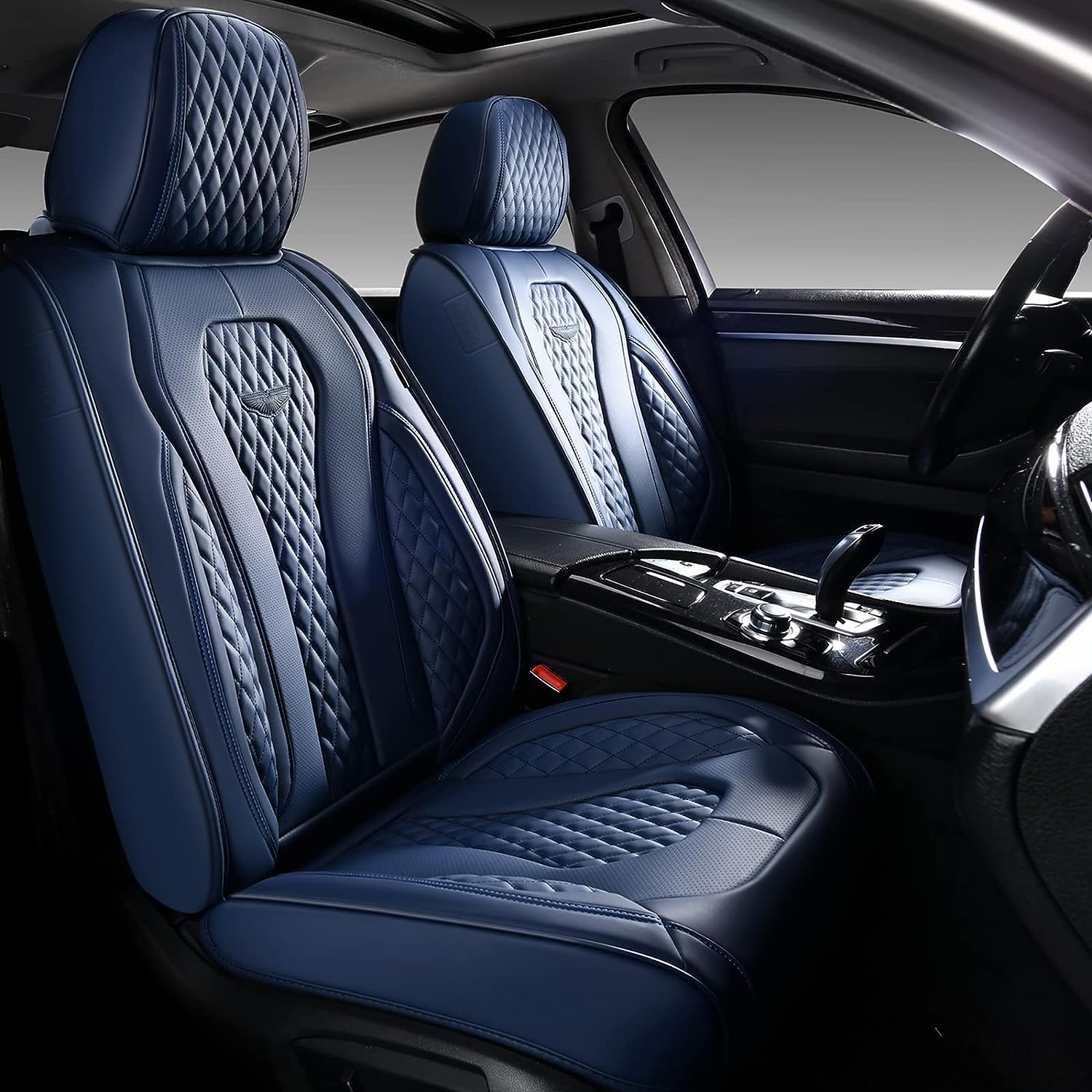 Coverado Leather Seat Covers Full Set, 5 Seats Universal, Waterproof Luxury Leatherette Seat Cushions, Front and Rear Auto Seat Protectors Fit for Most Vehicles Blue