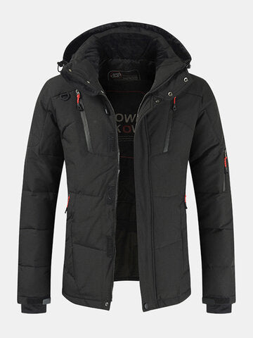 mens winter warm thicken zipper detail solid color hooded down coat