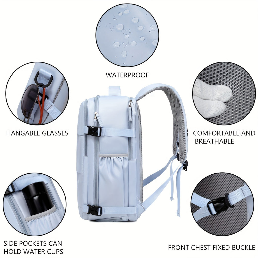 LarCapacity Travel Backpack With Shoe Compartment, Dacron Lightweight Laptop Daypack With Charging Port, Fashion Travel Commuter Bag