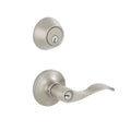 Satin Nickel Entry Single Cylinder Deadbolt and Millstreet Keyed Lever Combo Pack