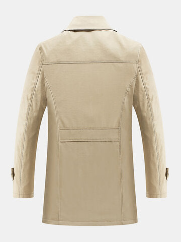 mens plush lined warm button front lapel casaul slant pocket overcoats