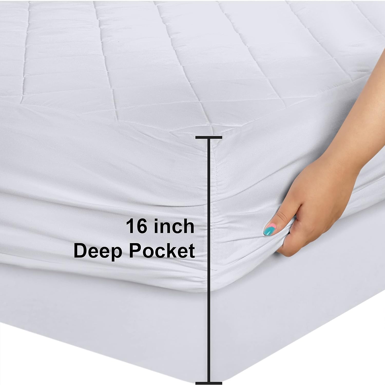 Utopia Bedding Quilted Fitted Mattress Pad (Queen) - Elastic Fitted Mattress Protector - Mattress Cover Stretches up to 16 Inches Deep - Machine Washable Mattress Topper