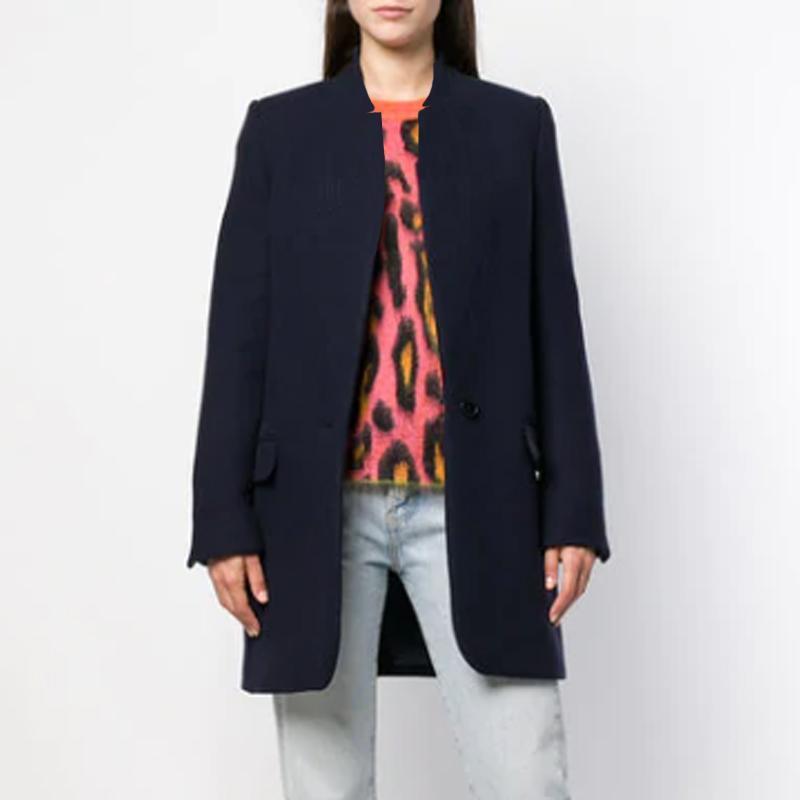 Solid Color Stand-Up Collar Pocket Coat
