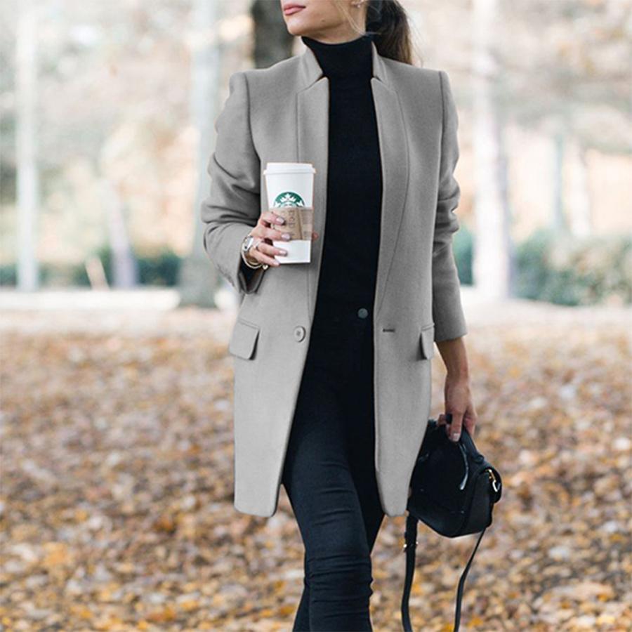 Solid Color Stand-Up Collar Pocket Coat