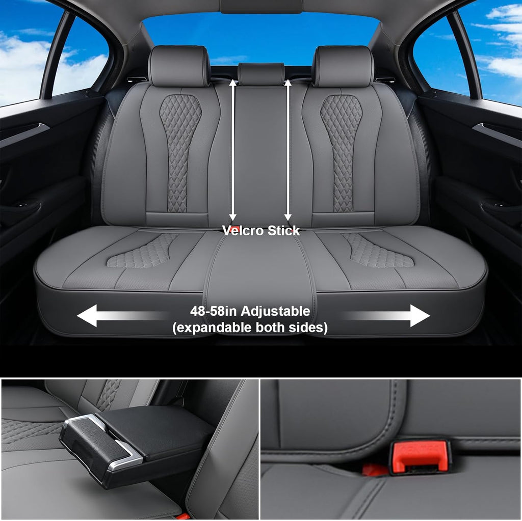 Coverado Leather Seat Covers Full Set, 5 Seats Universal Seat Covers for Cars, Waterproof Luxury Leatherette Seat Cushions, Front and Rear Seat Protectors, Auto Seat Covers Fit for Most Vehicles Gray