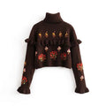 vintage ruffles turtleneck sweater embroidered