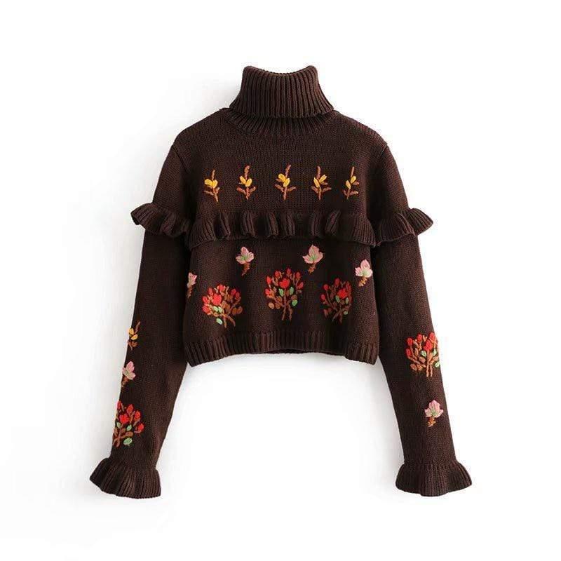 vintage ruffles turtleneck sweater embroidered